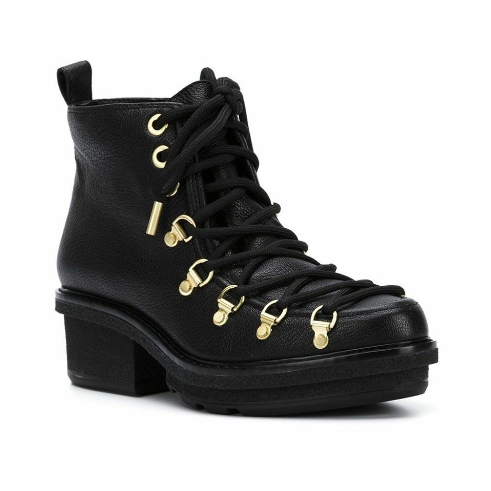 3.1 Phillip Lim Mallory Hiking‎ Boots Shoes Dark Blue Lace Up Gold Stud Leather
